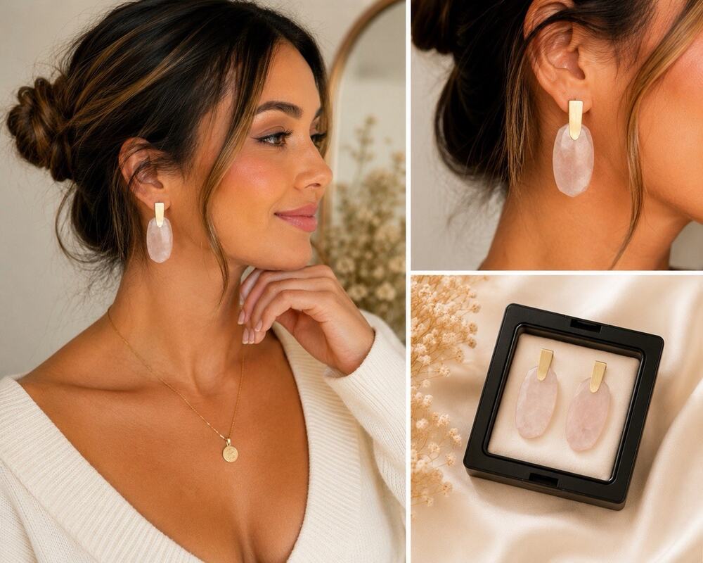 Kendra Scott Blush Pink Stone Gold Tone Dangle Drop Earrings Statement Jewelry